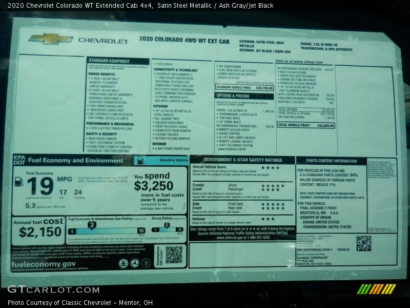 Satin Steel Metallic / Ash Gray/Jet Black 2020 Chevrolet Colorado WT Extended Cab 4x4