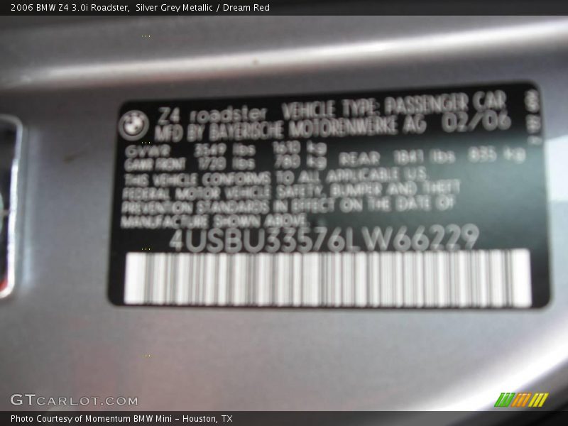 Silver Grey Metallic / Dream Red 2006 BMW Z4 3.0i Roadster
