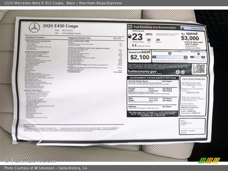 Black / Macchiato Beige/Espresso 2020 Mercedes-Benz E 450 Coupe