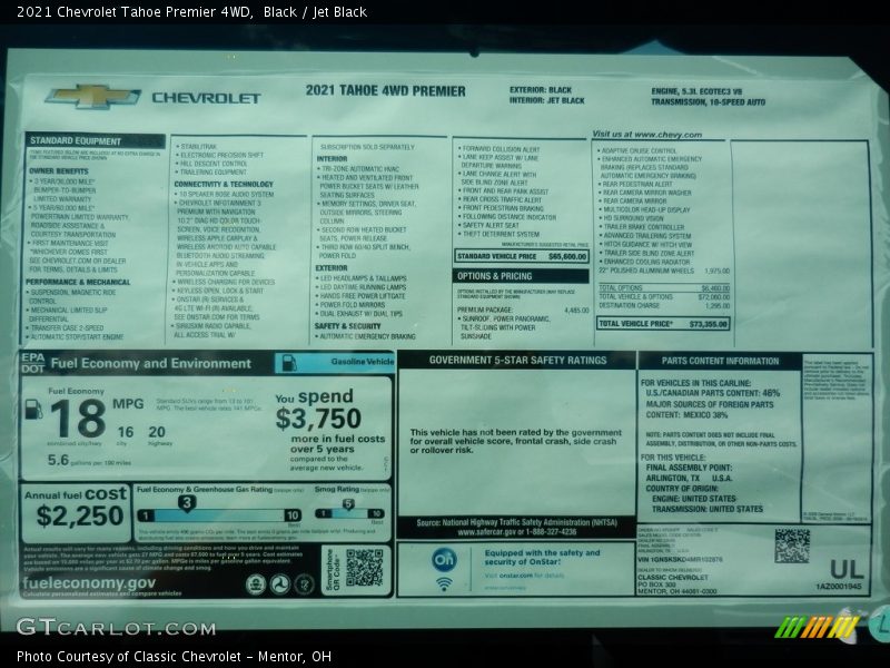 Black / Jet Black 2021 Chevrolet Tahoe Premier 4WD