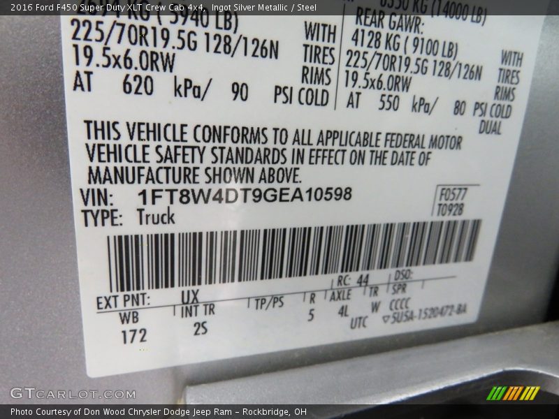 2016 F450 Super Duty XLT Crew Cab 4x4 Ingot Silver Metallic Color Code UX