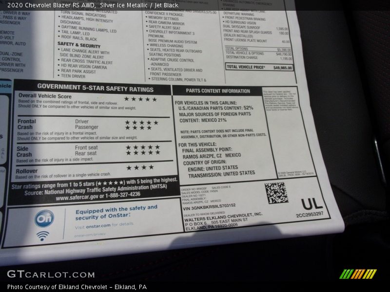 Silver Ice Metallic / Jet Black 2020 Chevrolet Blazer RS AWD