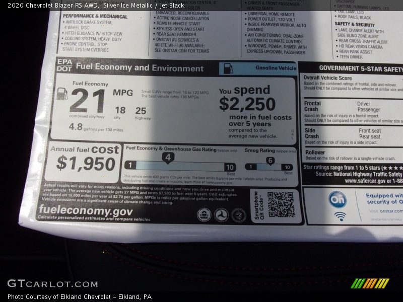 Silver Ice Metallic / Jet Black 2020 Chevrolet Blazer RS AWD