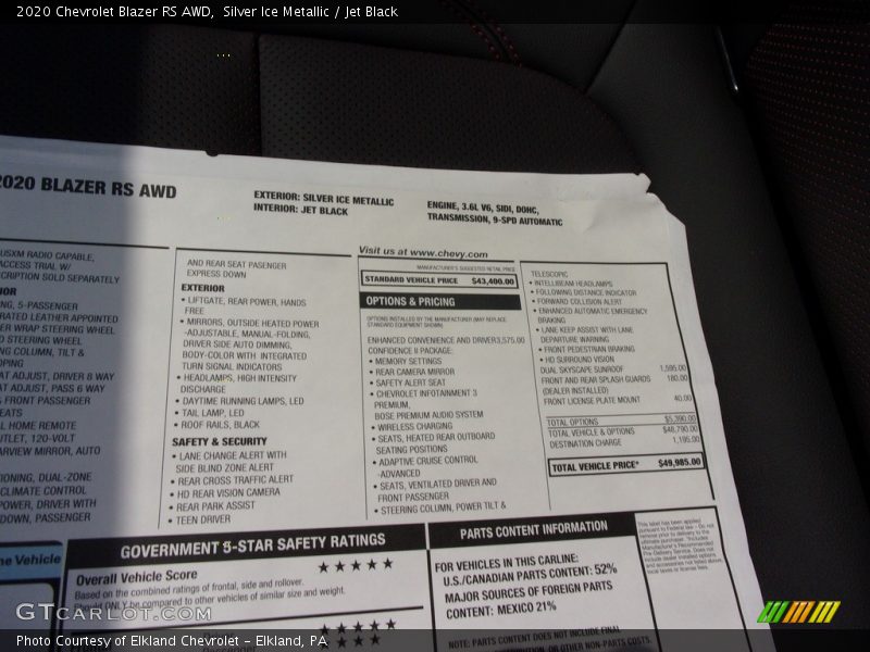 Silver Ice Metallic / Jet Black 2020 Chevrolet Blazer RS AWD