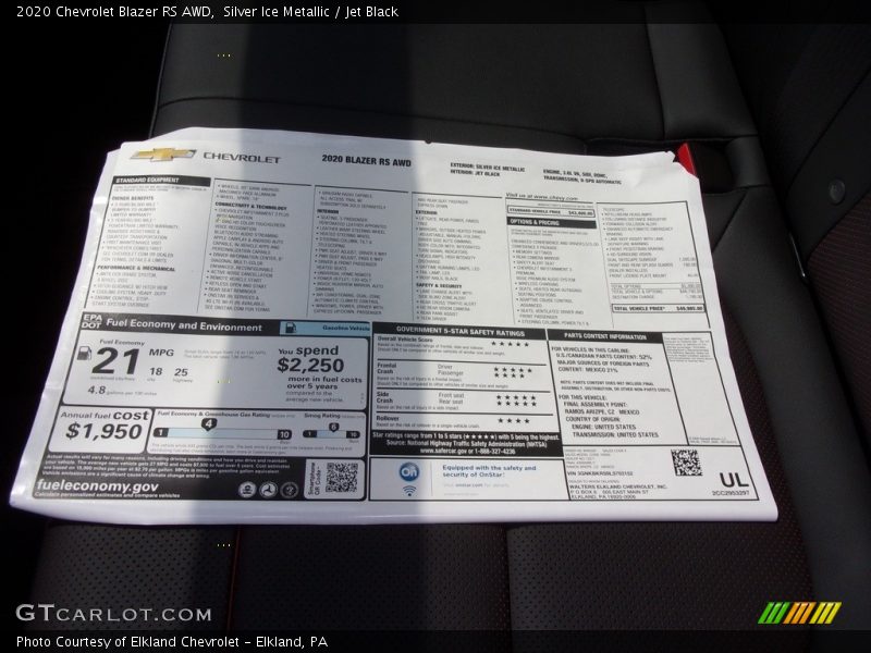 Silver Ice Metallic / Jet Black 2020 Chevrolet Blazer RS AWD