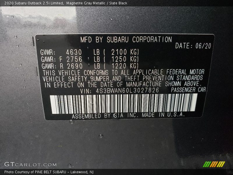 Magnetite Gray Metallic / Slate Black 2020 Subaru Outback 2.5i Limited