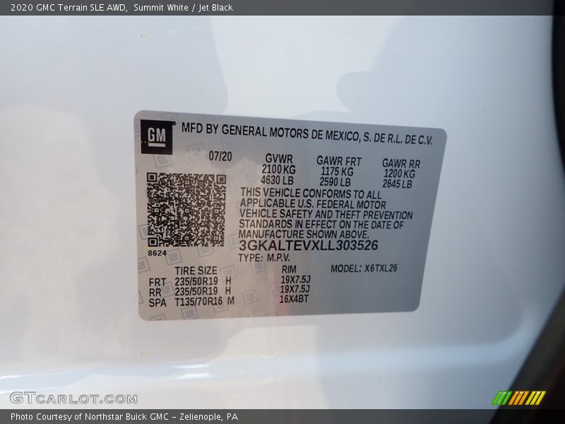 Summit White / Jet Black 2020 GMC Terrain SLE AWD