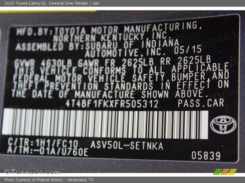 Celestial Silver Metallic / Ash 2015 Toyota Camry LE