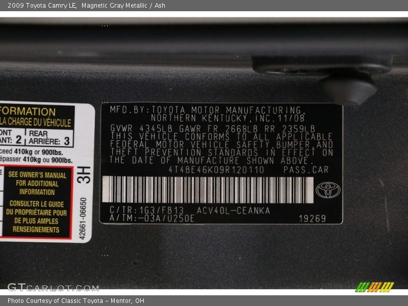 Magnetic Gray Metallic / Ash 2009 Toyota Camry LE