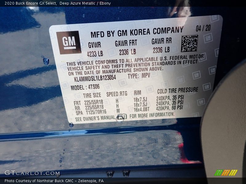 Deep Azure Metallic / Ebony 2020 Buick Encore GX Select