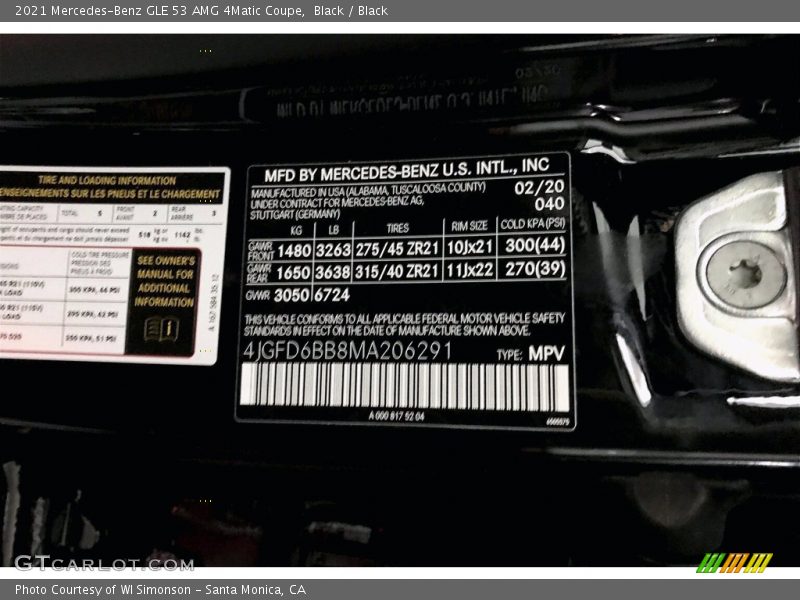 2021 GLE 53 AMG 4Matic Coupe Black Color Code 040