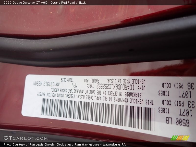 Octane Red Pearl / Black 2020 Dodge Durango GT AWD