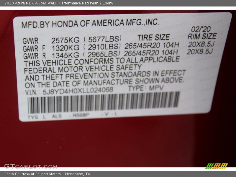 Performance Red Pearl / Ebony 2020 Acura MDX A Spec AWD