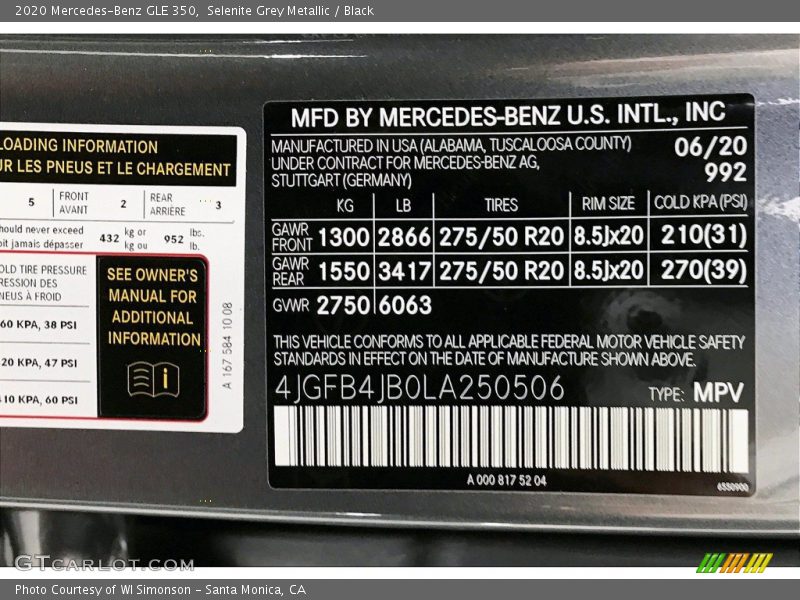 Selenite Grey Metallic / Black 2020 Mercedes-Benz GLE 350