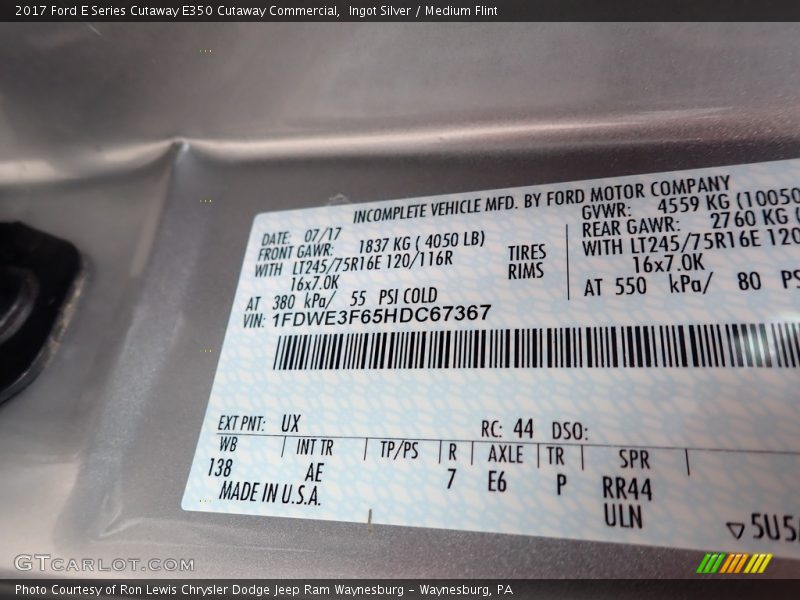 2017 E Series Cutaway E350 Cutaway Commercial Ingot Silver Color Code UX