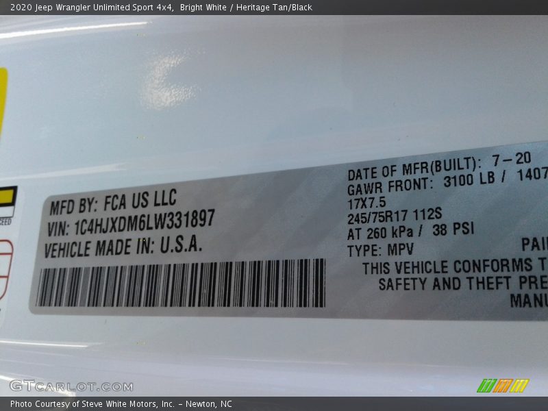 Bright White / Heritage Tan/Black 2020 Jeep Wrangler Unlimited Sport 4x4