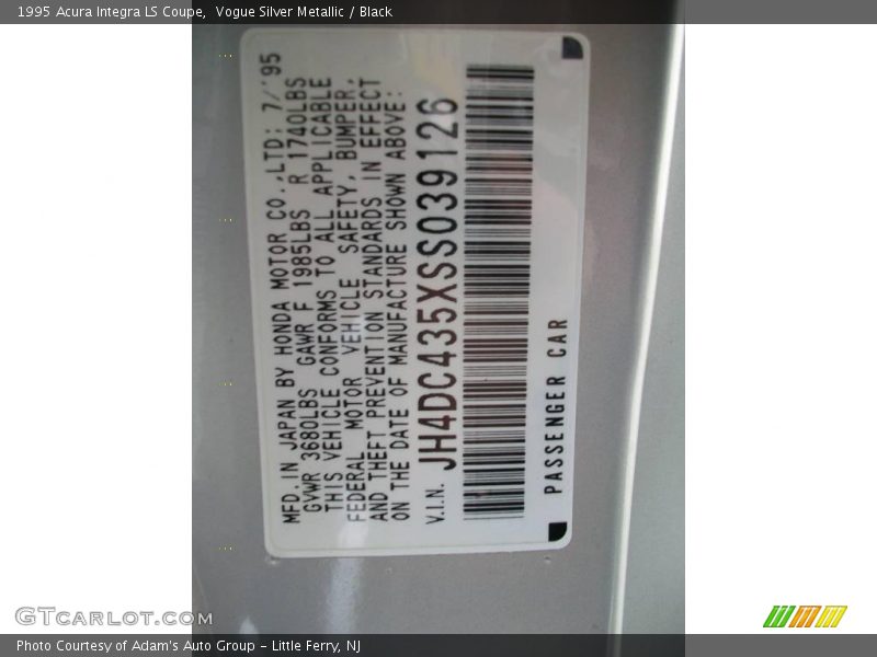 Vogue Silver Metallic / Black 1995 Acura Integra LS Coupe