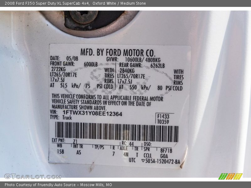 Oxford White / Medium Stone 2008 Ford F350 Super Duty XL SuperCab 4x4