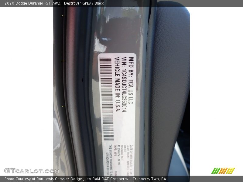 Destroyer Gray / Black 2020 Dodge Durango R/T AWD