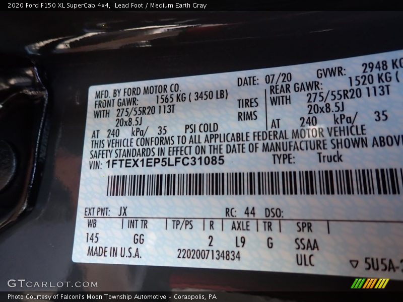 2020 F150 XL SuperCab 4x4 Lead Foot Color Code JX