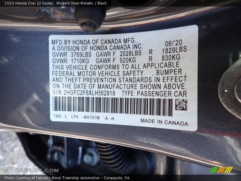 Modern Steel Metallic / Black 2020 Honda Civic LX Sedan