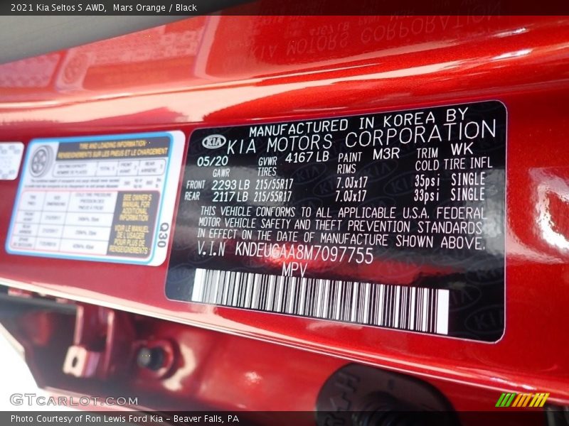Mars Orange / Black 2021 Kia Seltos S AWD