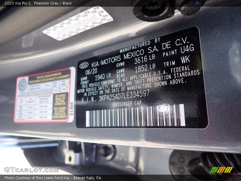Phantom Gray / Black 2020 Kia Rio S