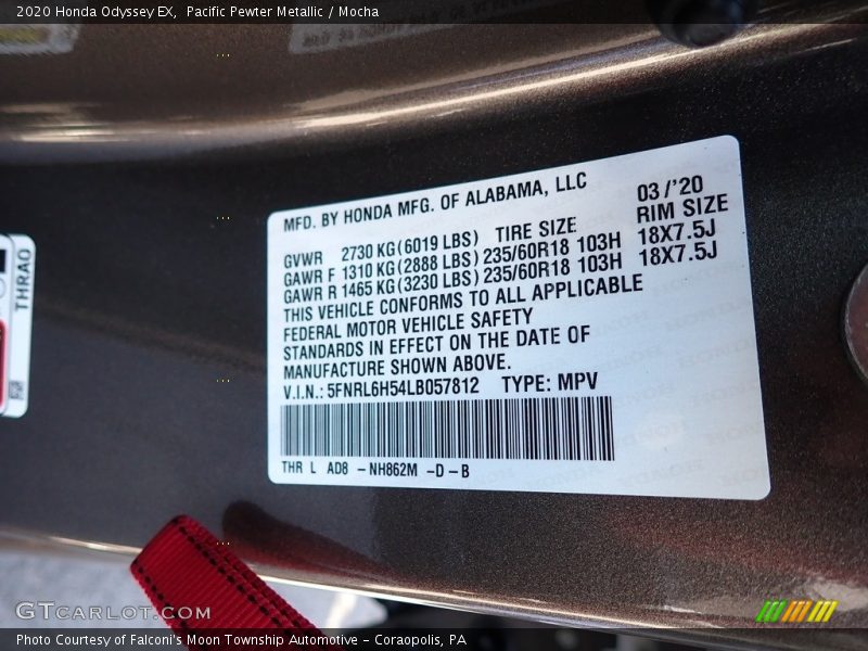 Pacific Pewter Metallic / Mocha 2020 Honda Odyssey EX