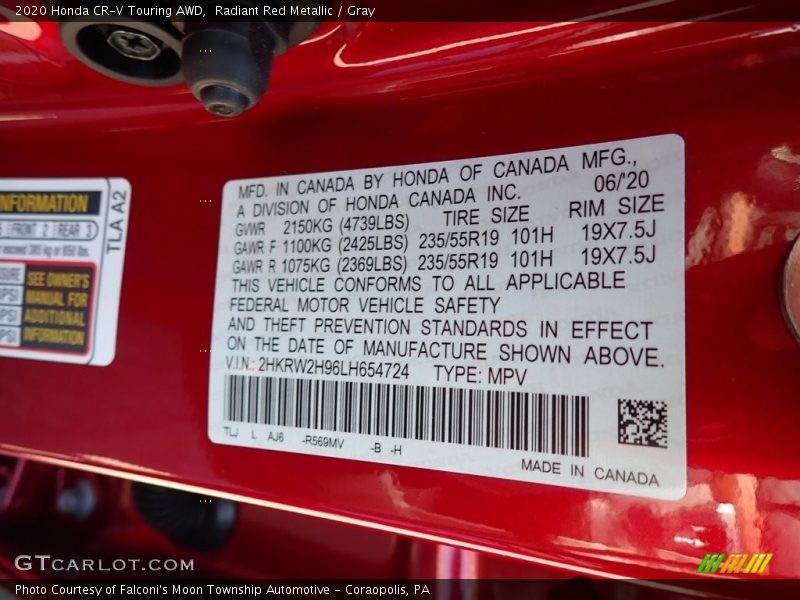 Radiant Red Metallic / Gray 2020 Honda CR-V Touring AWD