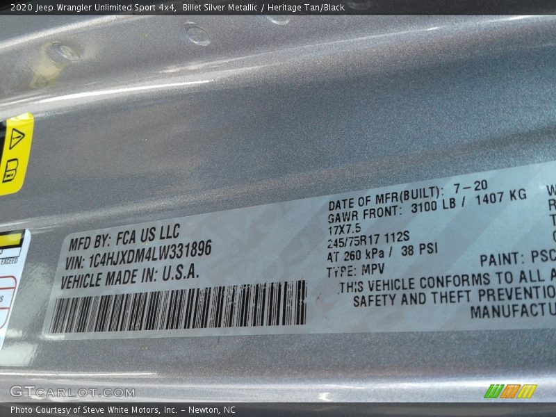 Billet Silver Metallic / Heritage Tan/Black 2020 Jeep Wrangler Unlimited Sport 4x4