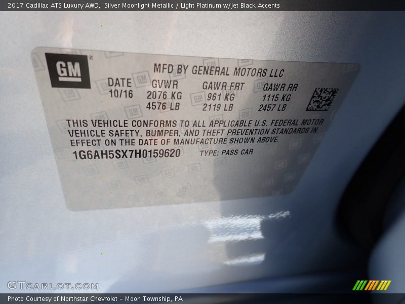 Silver Moonlight Metallic / Light Platinum w/Jet Black Accents 2017 Cadillac ATS Luxury AWD