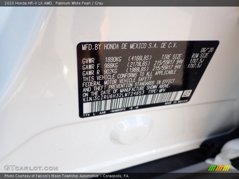 Platinum White Pearl / Gray 2020 Honda HR-V LX AWD