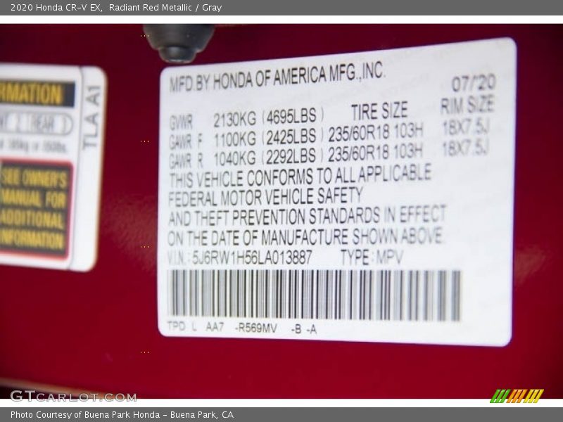 Radiant Red Metallic / Gray 2020 Honda CR-V EX