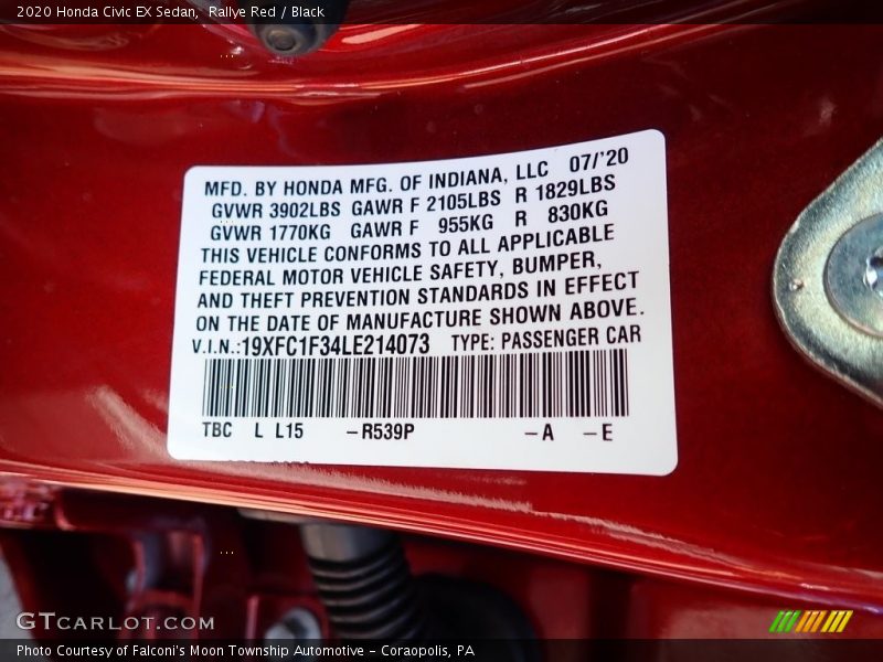 Rallye Red / Black 2020 Honda Civic EX Sedan