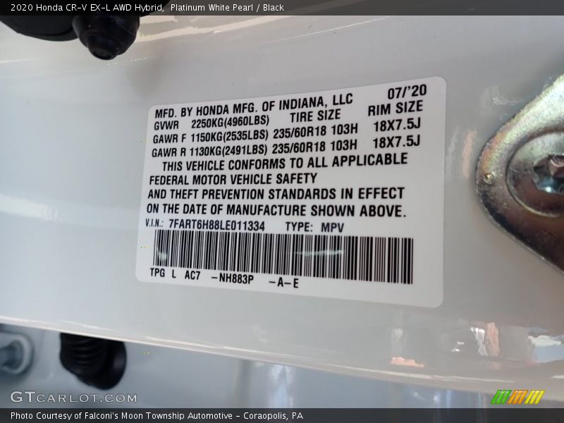 Platinum White Pearl / Black 2020 Honda CR-V EX-L AWD Hybrid