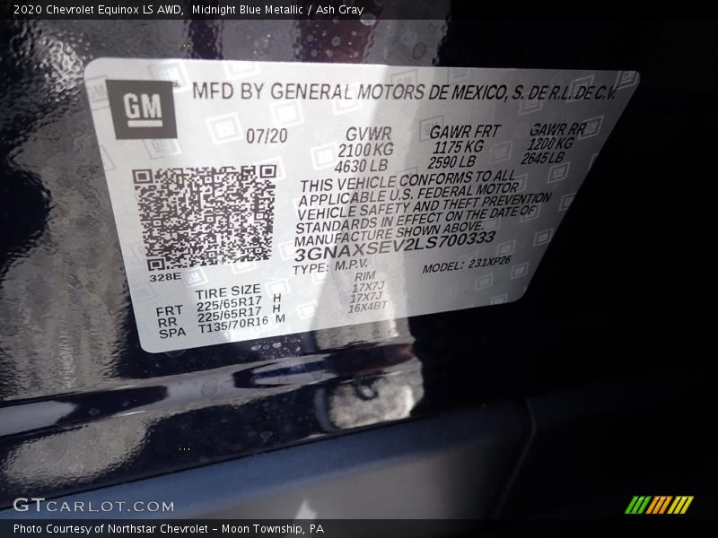 Midnight Blue Metallic / Ash Gray 2020 Chevrolet Equinox LS AWD