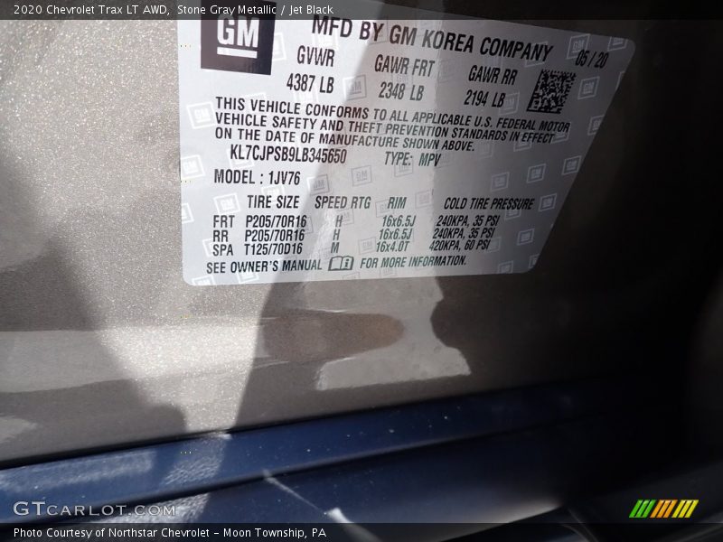 Stone Gray Metallic / Jet Black 2020 Chevrolet Trax LT AWD