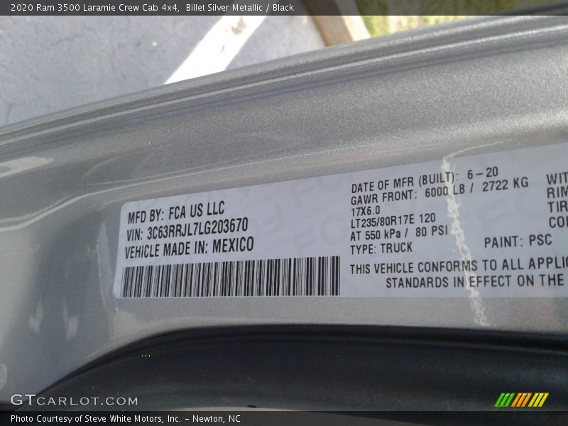 2020 3500 Laramie Crew Cab 4x4 Billet Silver Metallic Color Code PSC