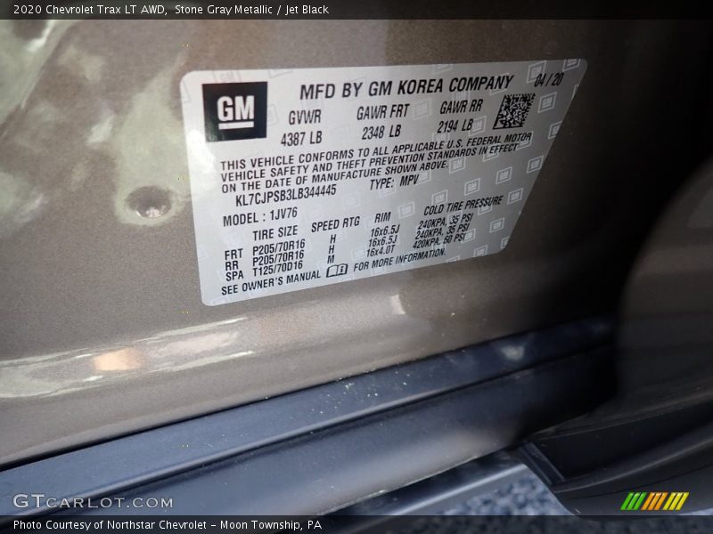 Stone Gray Metallic / Jet Black 2020 Chevrolet Trax LT AWD