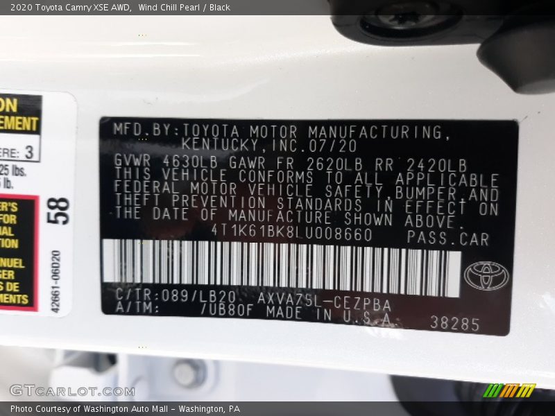 Wind Chill Pearl / Black 2020 Toyota Camry XSE AWD