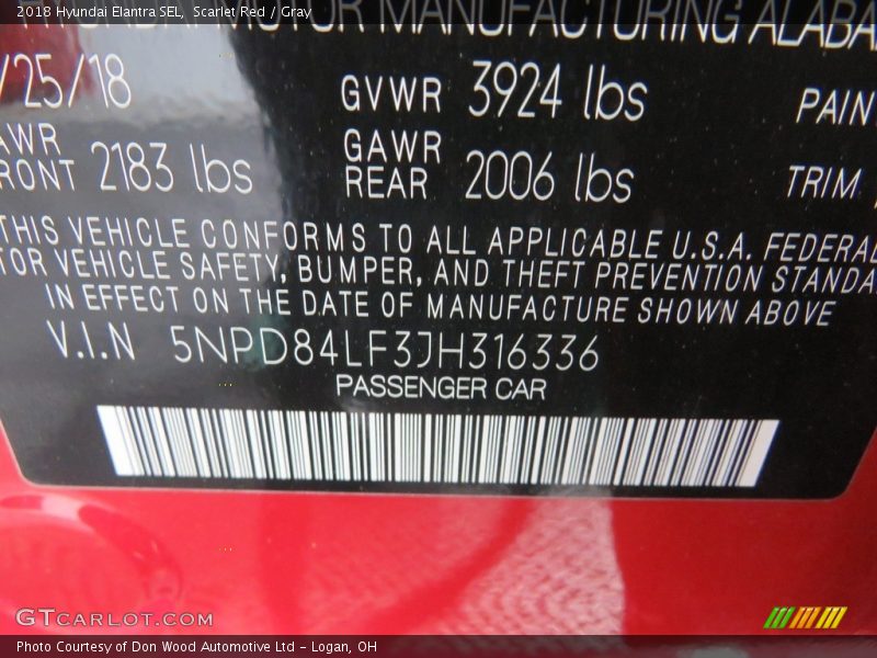 Scarlet Red / Gray 2018 Hyundai Elantra SEL