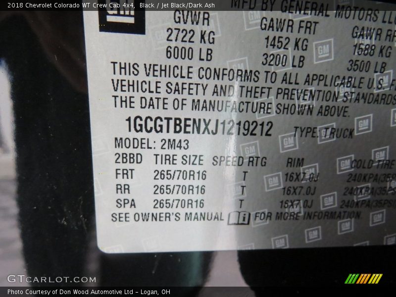 Black / Jet Black/Dark Ash 2018 Chevrolet Colorado WT Crew Cab 4x4