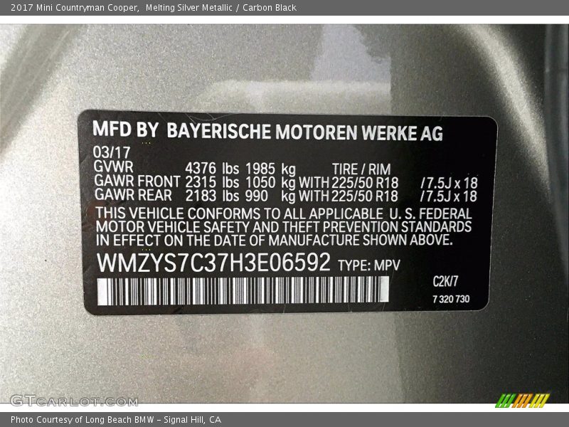 Melting Silver Metallic / Carbon Black 2017 Mini Countryman Cooper