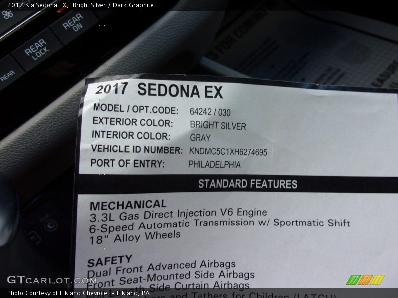 Bright Silver / Dark Graphite 2017 Kia Sedona EX