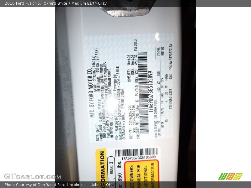 Oxford White / Medium Earth Gray 2016 Ford Fusion S
