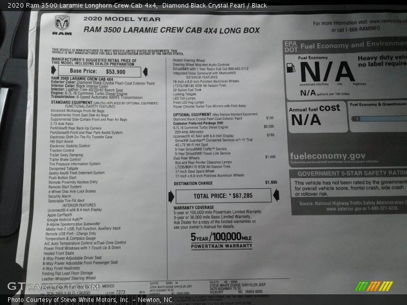 Diamond Black Crystal Pearl / Black 2020 Ram 3500 Laramie Longhorn Crew Cab 4x4