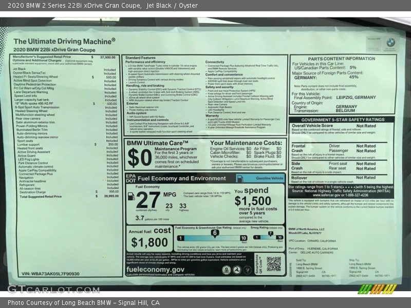 Jet Black / Oyster 2020 BMW 2 Series 228i xDrive Gran Coupe