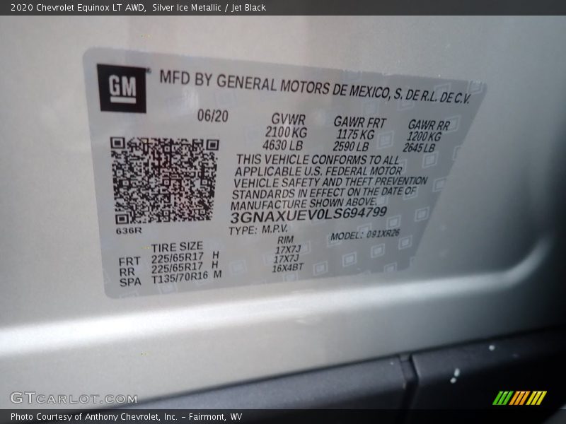 Silver Ice Metallic / Jet Black 2020 Chevrolet Equinox LT AWD