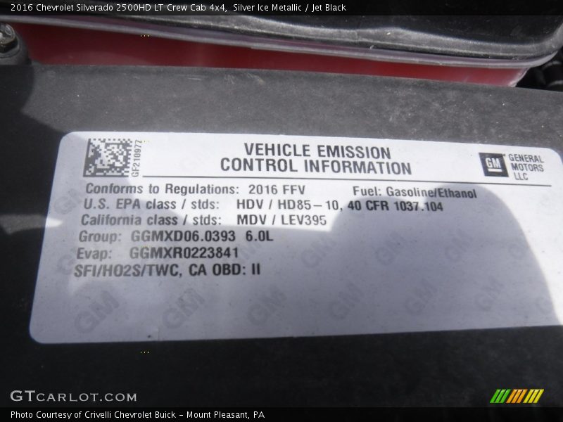 Silver Ice Metallic / Jet Black 2016 Chevrolet Silverado 2500HD LT Crew Cab 4x4