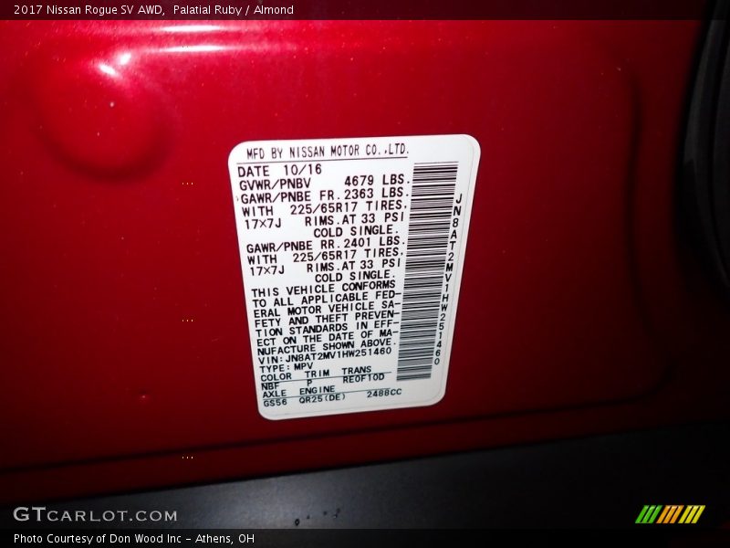 Palatial Ruby / Almond 2017 Nissan Rogue SV AWD